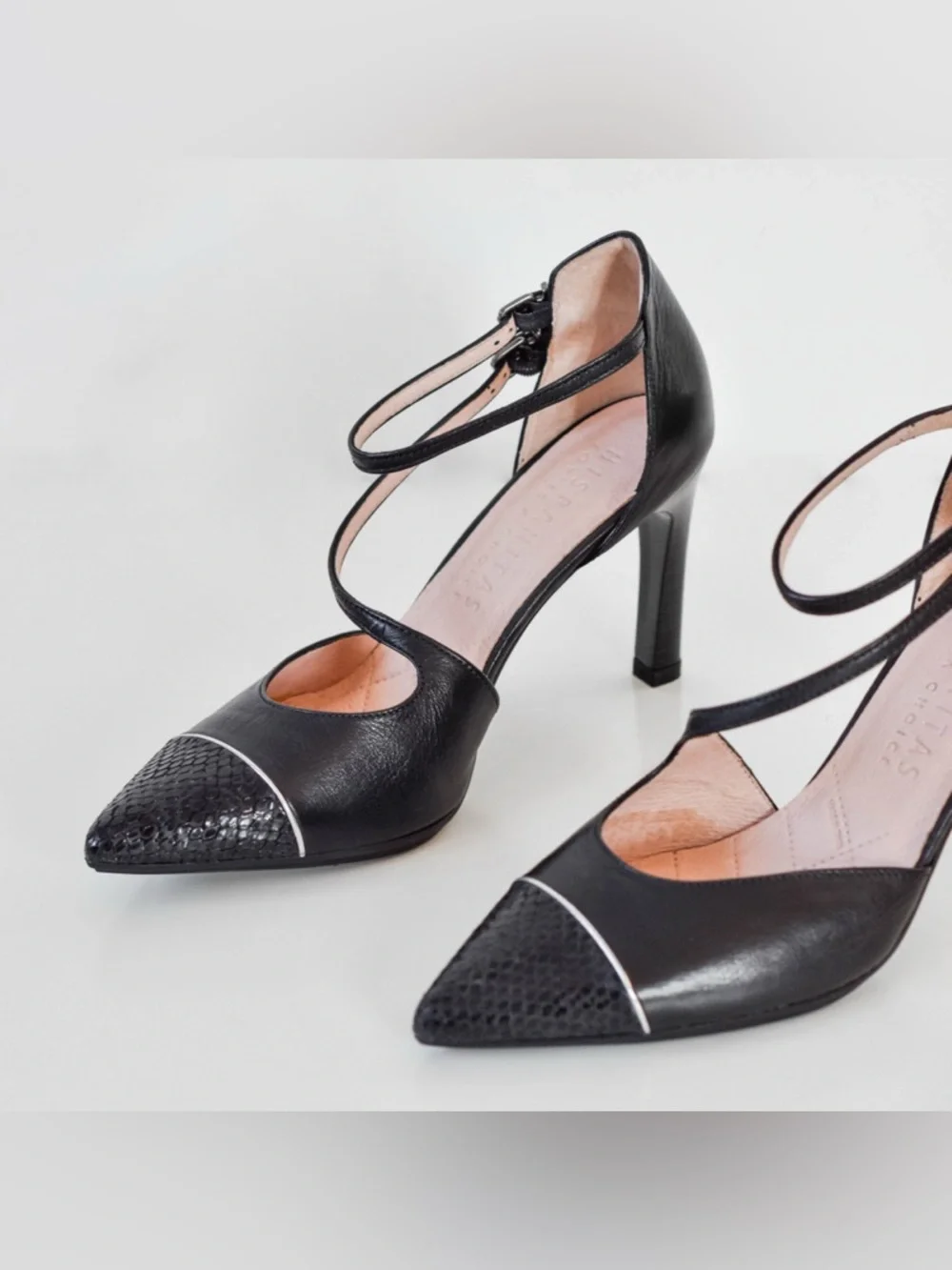HISPANITAS| black leather two strap heels | size 42 - Picture 1 of 9